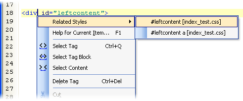 A vonatkozó stílus menü